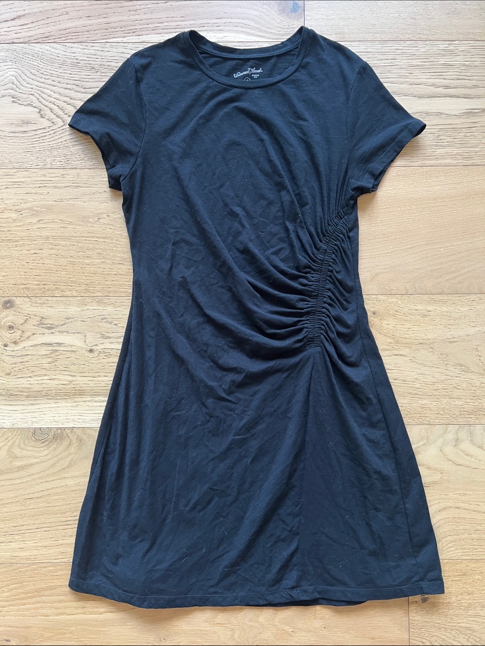 Universal Thread Black Ruched-Side Short Sleeve Mini Dress